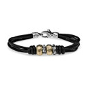 PULSERA PIEL NEGRA Y PLATA - L30D T/20