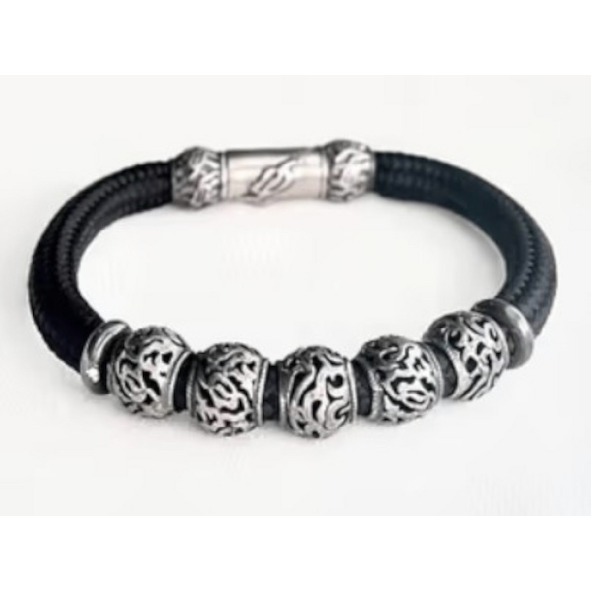 PULSERA CORDÓN NEGRO PLATA - PM3 T/21
