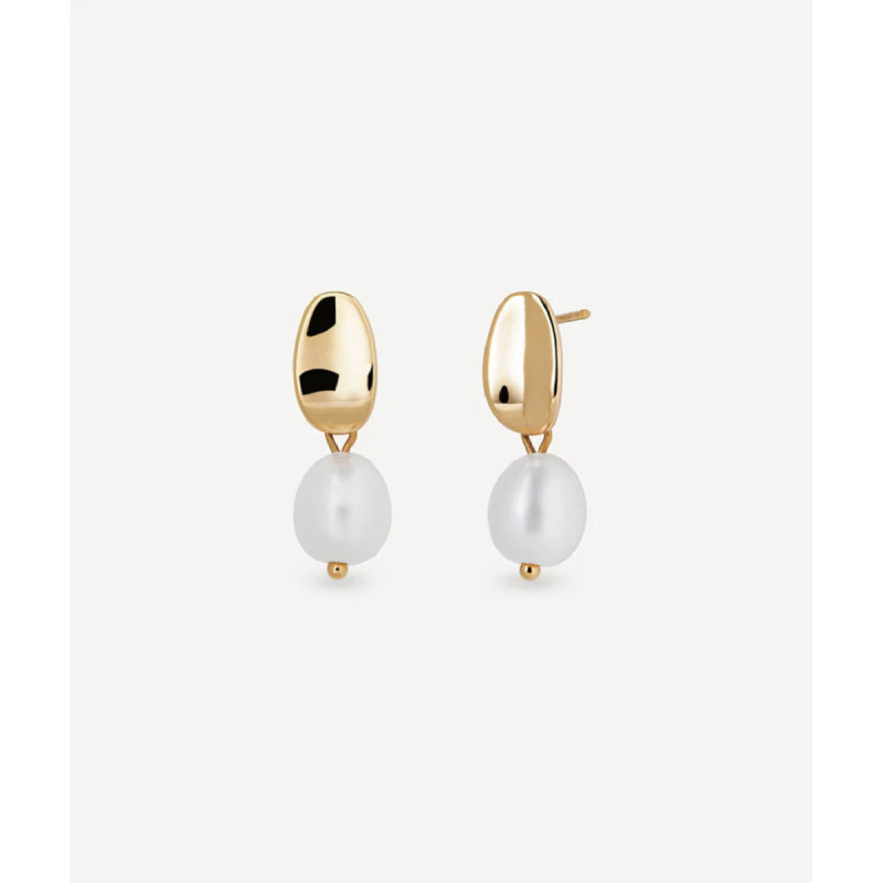 PENDIENTES BOTÓN OVAL CON PERLA  - G4035