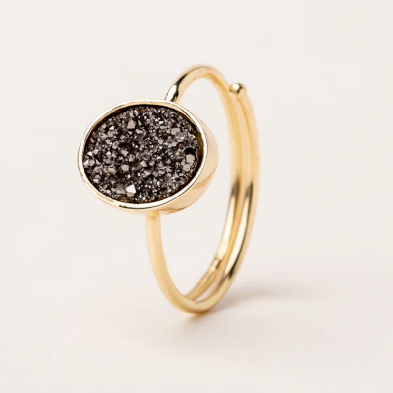 ANILLO CHAPADO ÁGATA BLC/ GRIS OVAL - AL5197