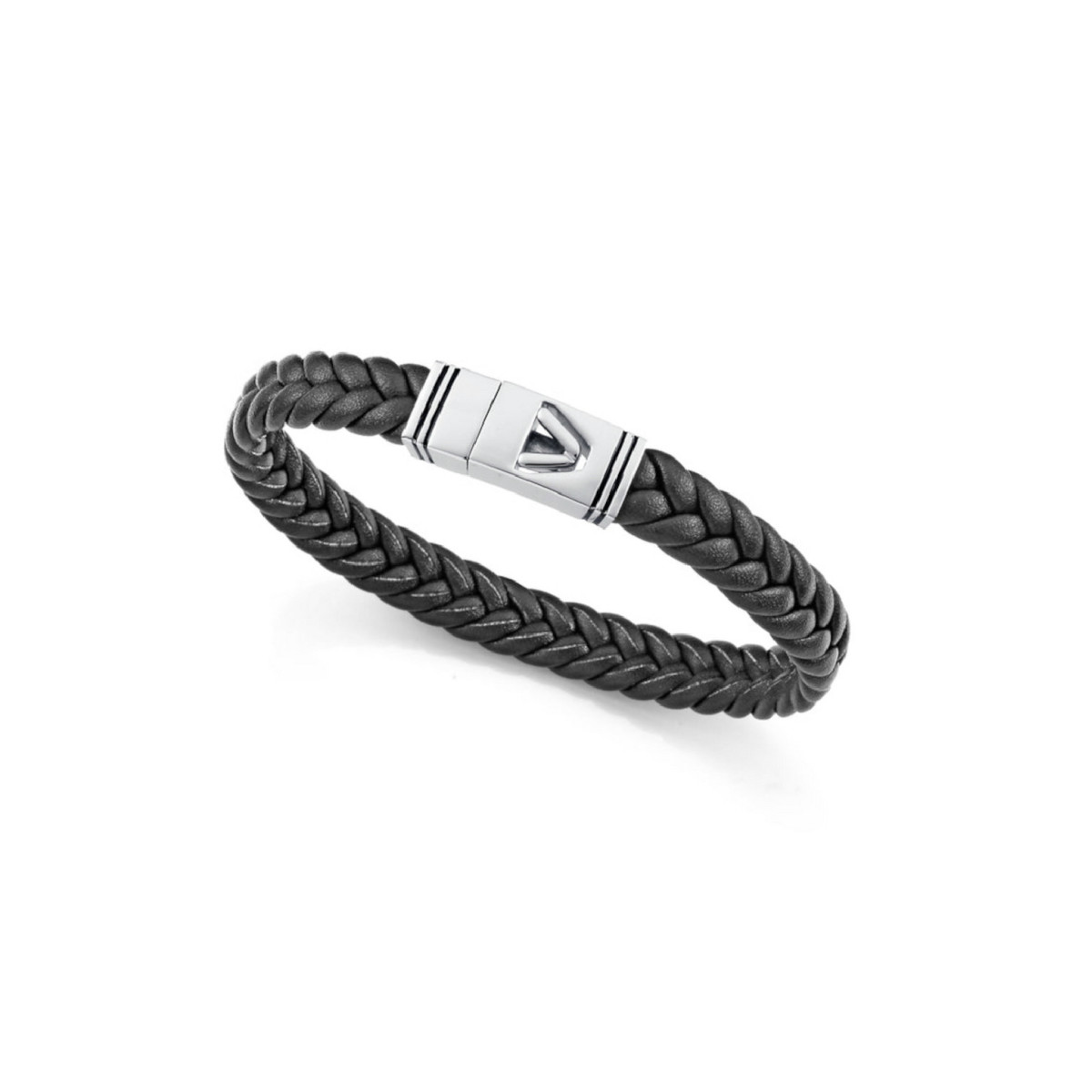 PULSERA ACERO Y PIEL ESMALTE NEGRO - 14330P01010