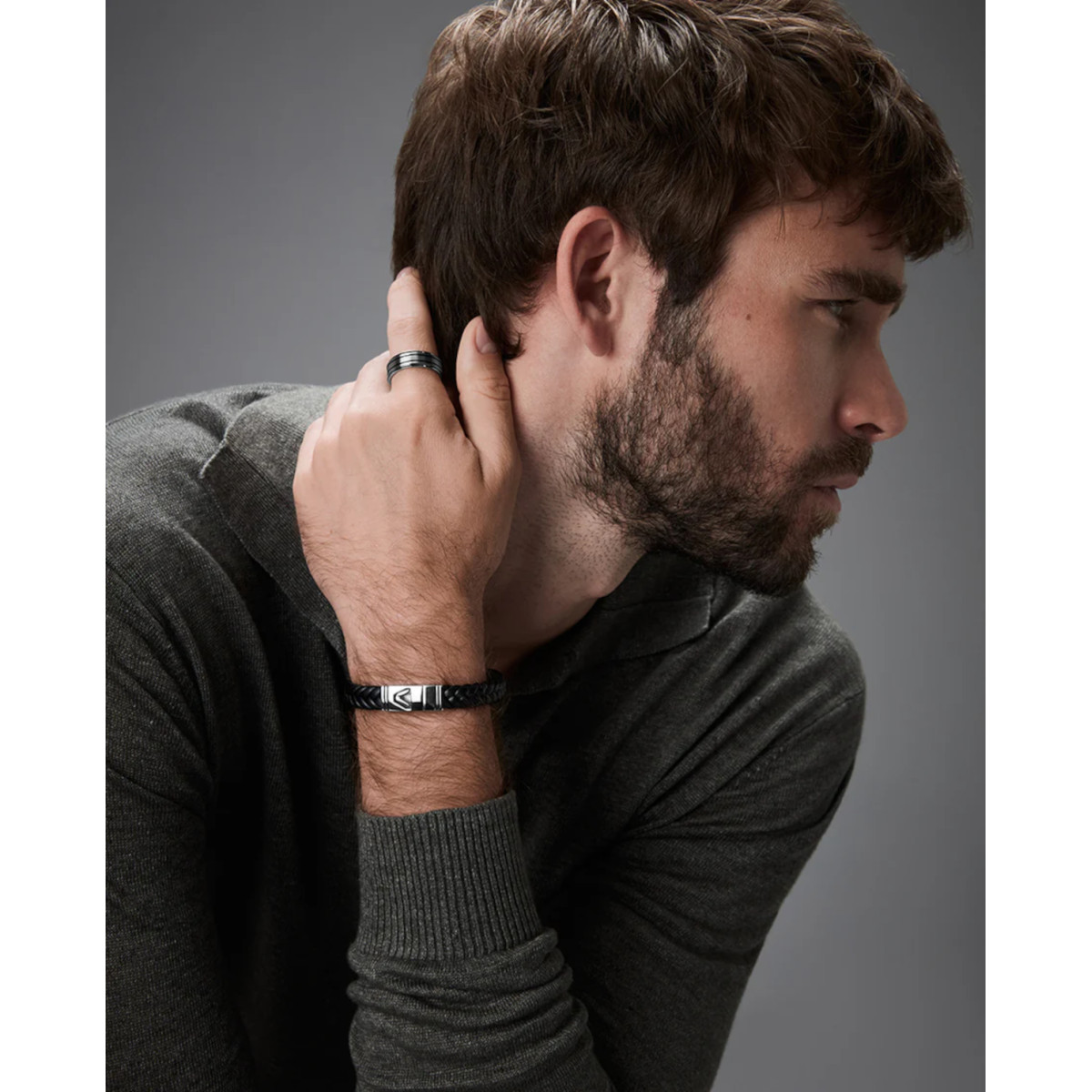 PULSERA ACERO Y PIEL ESMALTE NEGRO - 14330P01010