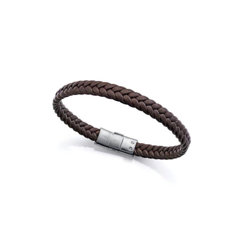 PULSERA  ACER Y PIEL TRENZADA MARRÓN - 14299P01011