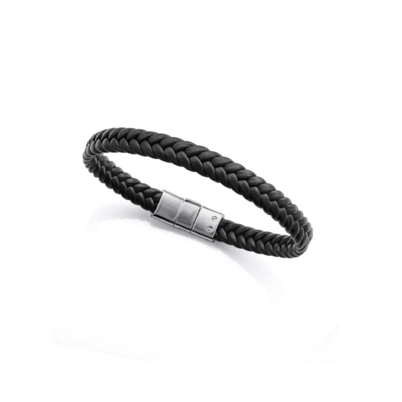 PULSERA ACERO Y PIEL TRENZADA NEGRA - 14299P01010