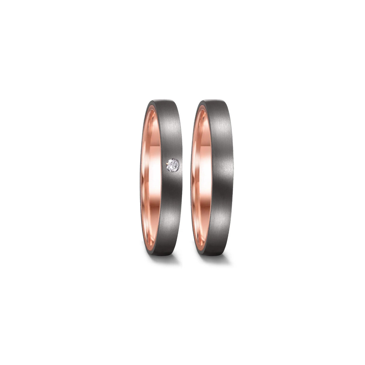 ANILLO ORO ROSA 14 kt Y TANTALIO DIAMANTE