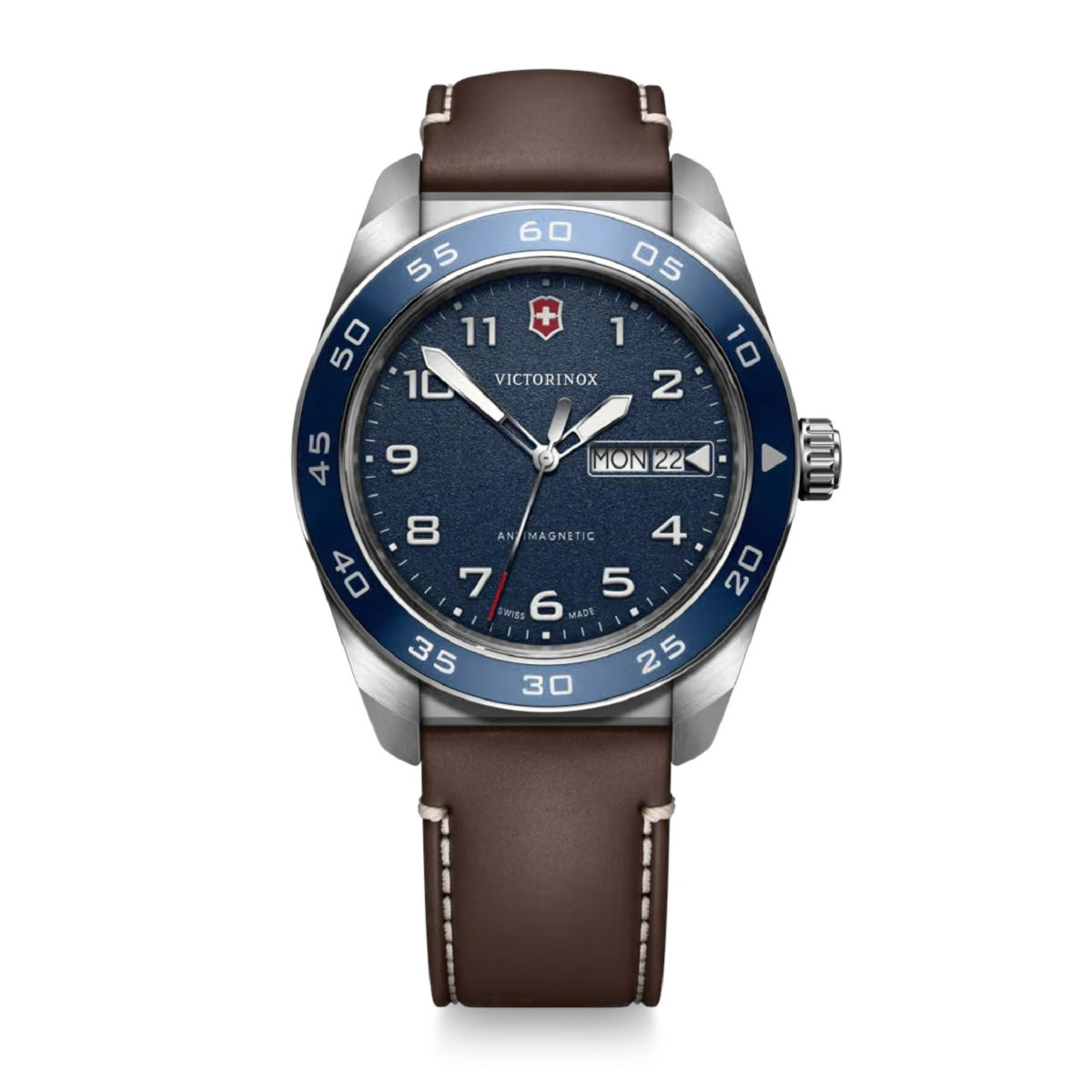 VICTORINOX SWISS ARMY SS BLUE DIAL, BROWN STRAP - V242040