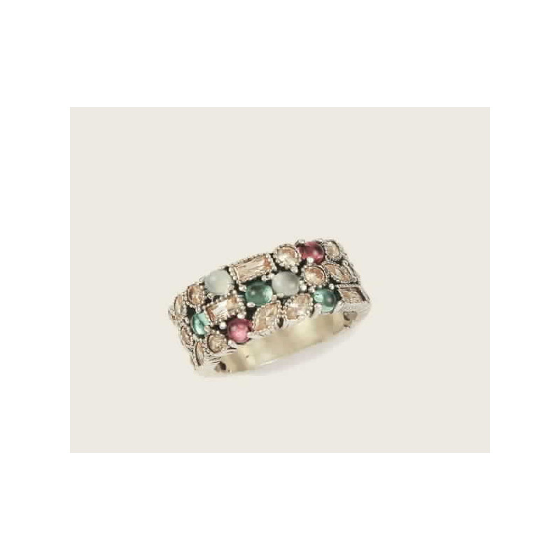 ANELL PLATA CALCEDONIA CURZO RUBI VERD - 10349MIX